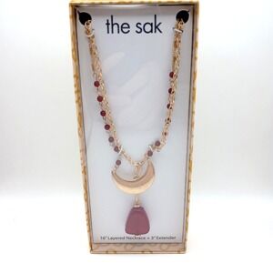 The Sak Layered Necklace Gift Box – Gold Tone with Red Beads & Pendant – NWT
